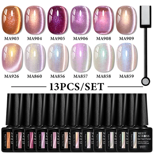 Imagen 1 del producto 13 Uds Auroras Glitter Cat juego de esmalte de uñas de Gel magnético barniz de Gel UV semipermanente para invierno suministros de uñas DIY