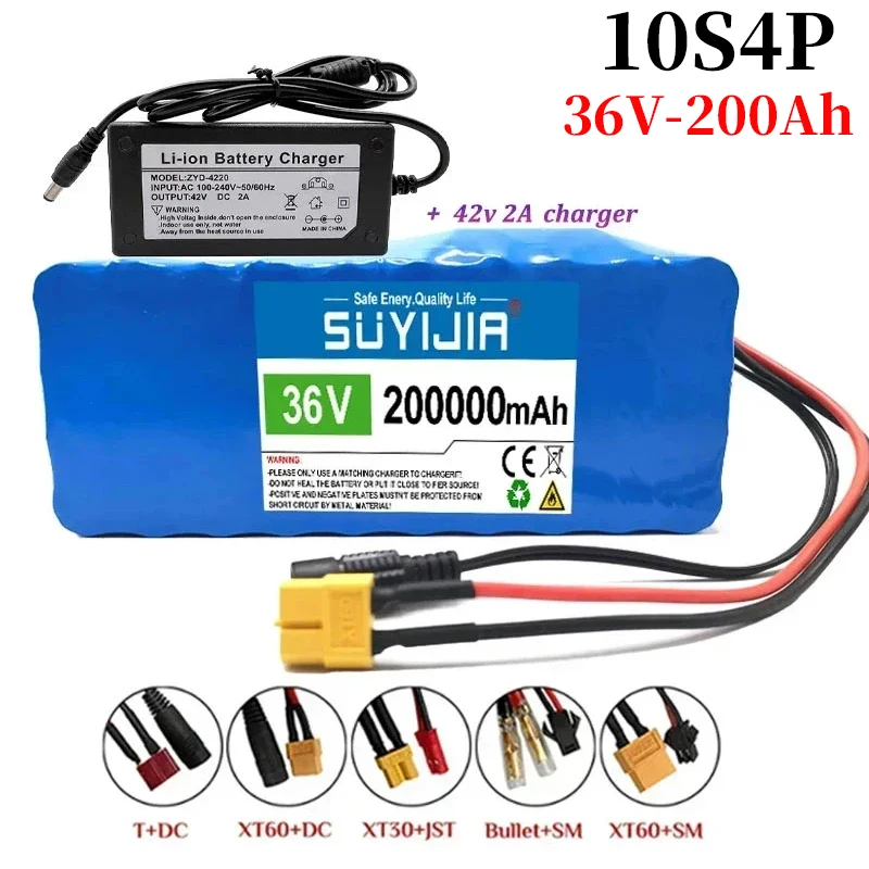 36V 10S4P 18650 rechargeable lithium battery pack 200Ah large capacity for electric bicycles and scooters with built-in BMS