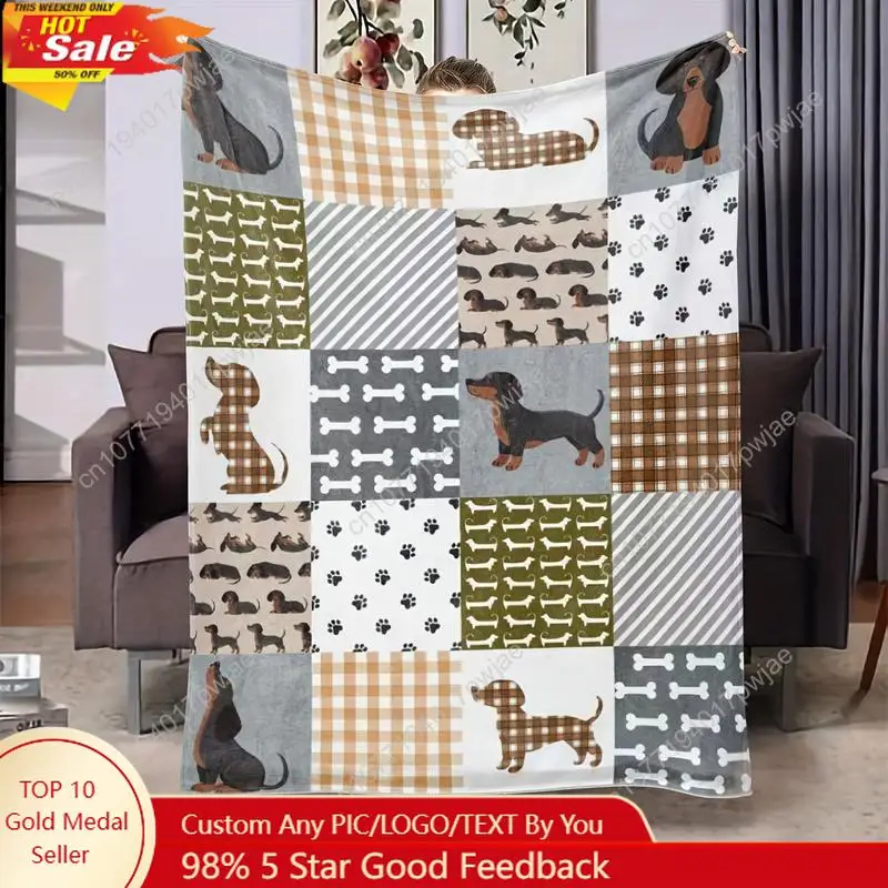 

Dachshund Dog Print Flannel Throw Blanket, Soft Lightweight Cozy All-Season Contemporary Polyester Digital Custom blankets