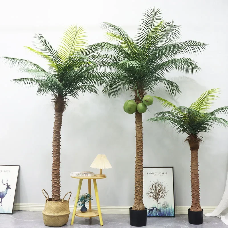 Artificial Coconut Tree Palm Fake Tree Simulation Plant Bonsai Indoor Tropical Green Floor Potted Vase House Decoration