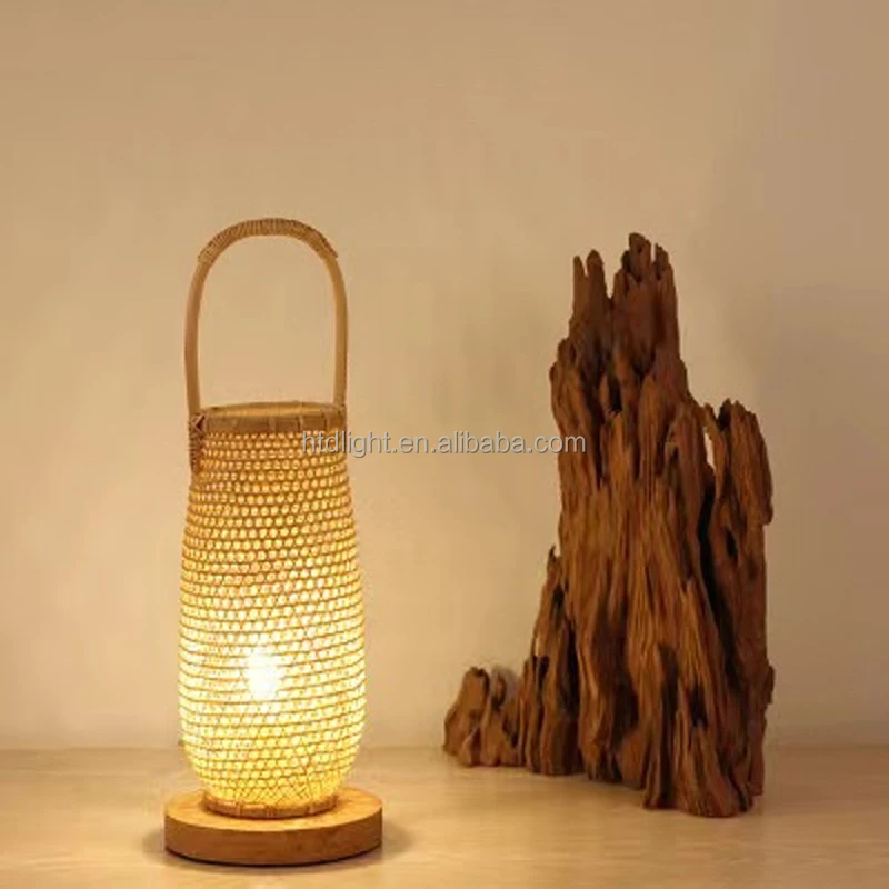 

Modern Fixture Design Wholesale Bamboo Rattan Desk Table Lamp Light for Cafes and Bars