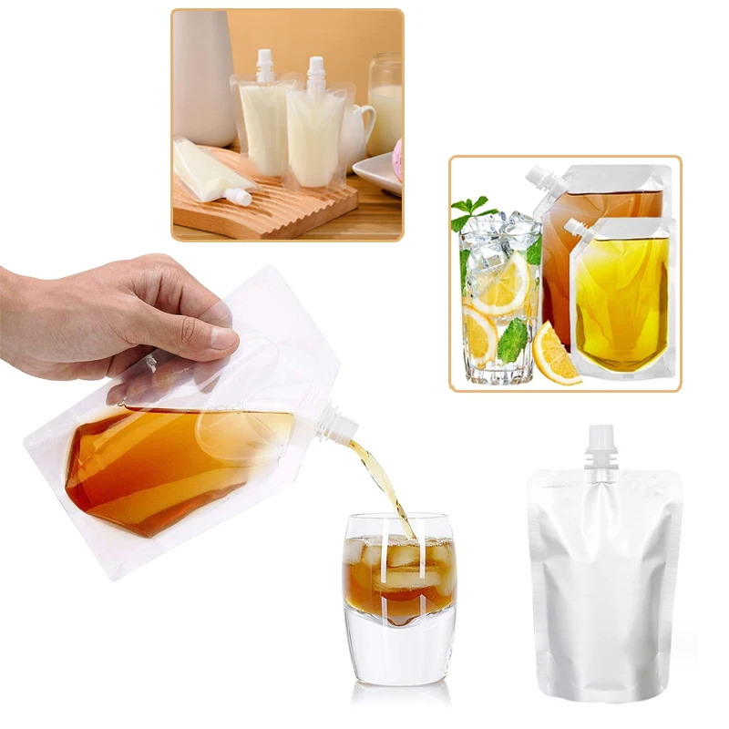 10PC Aluminum Foil /Clear Drink Pouches Packaging Bag With Nozzle Stand Up Sealed Suction Nozzle Bag Milk Tea Beverage Juice Bag