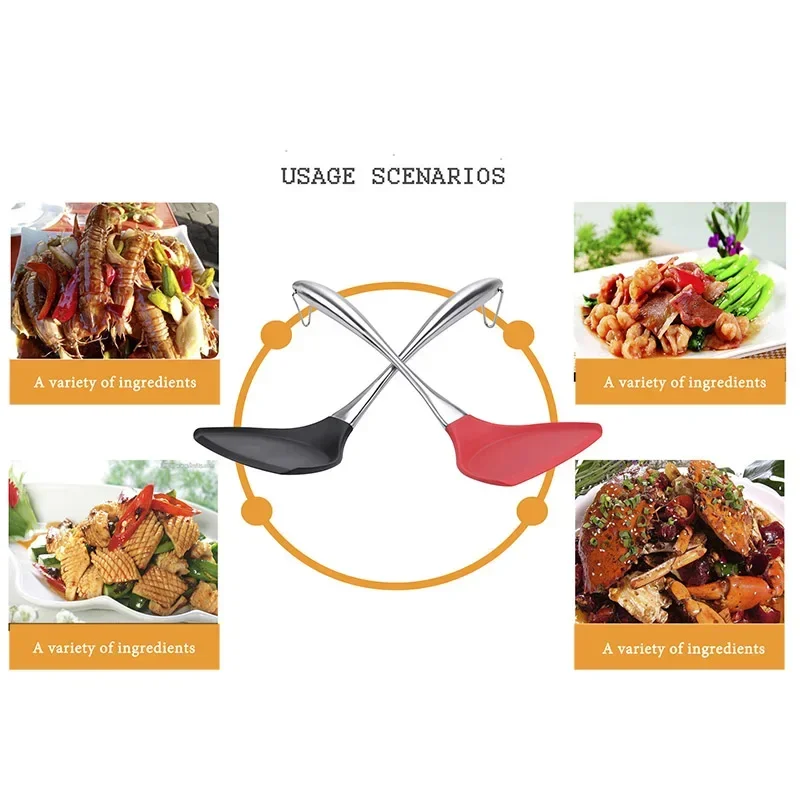 Silicone Turners Gadgets Kitchen Tools Egg Fish Frying Pan Scoop Fried Shovel Spatula Stainless Steel Non-Stick Cooking Utensils
