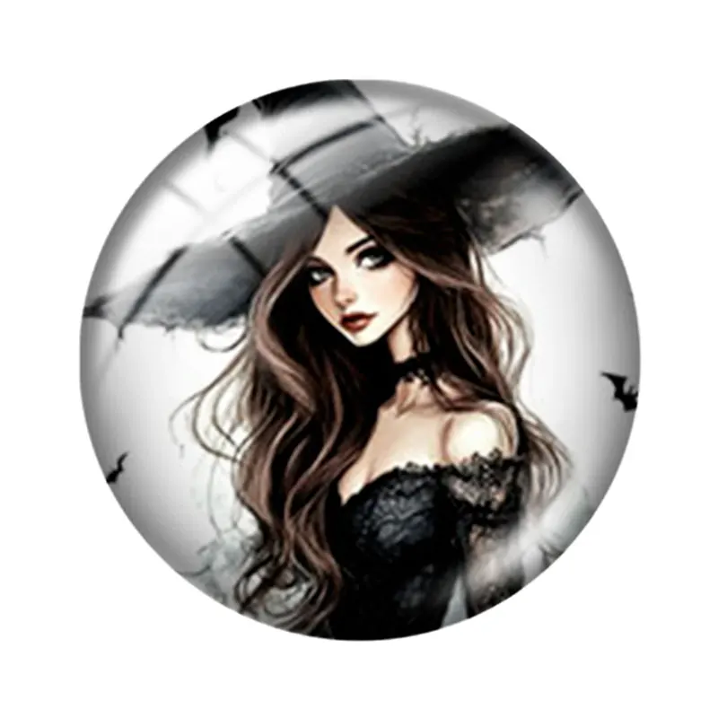 Witch in Black Halloween 12/18/20/25mm glass cabochon  bracelet pendant rings for jewelry demo earrings back Making findings