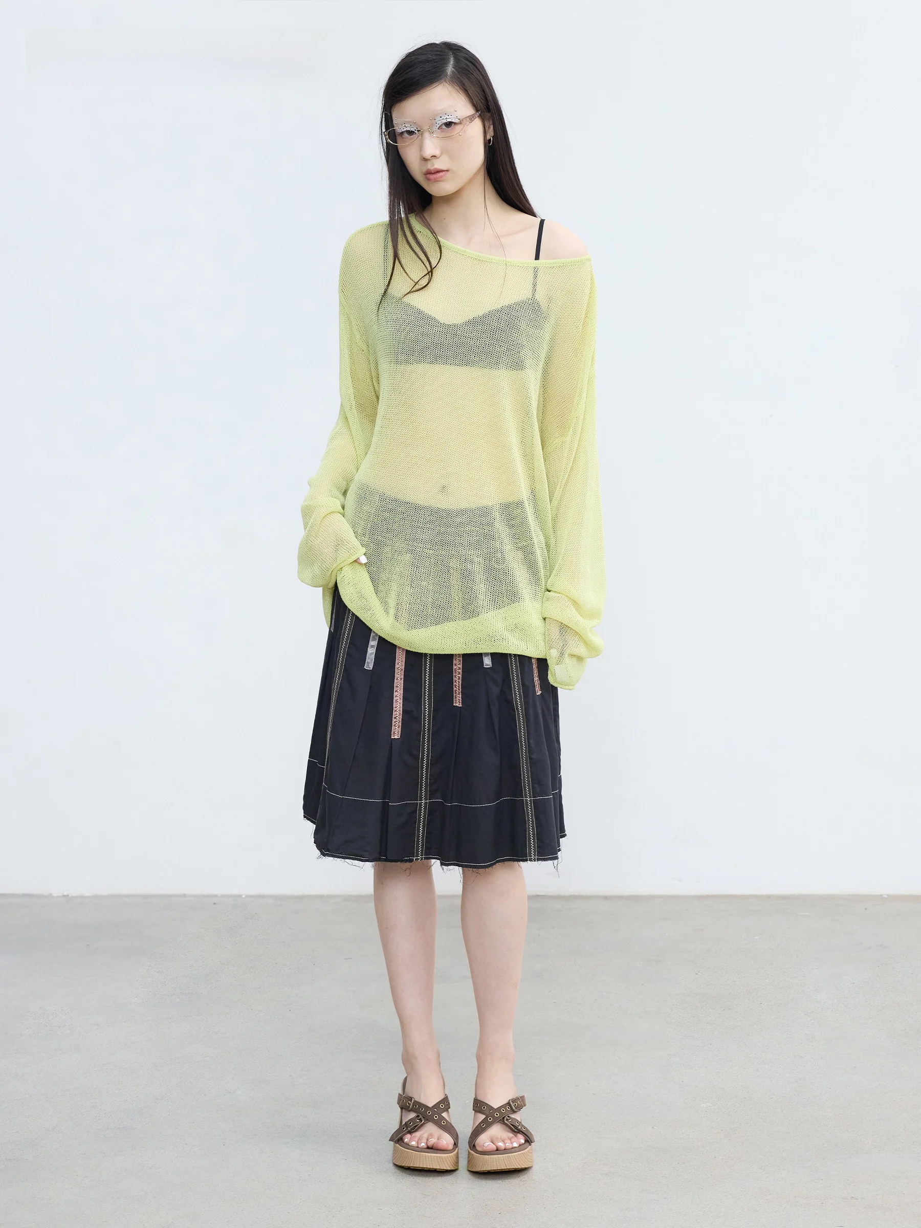 

VERMO Summer Color Flow Texture Long Sleeve Cozy Knitwear Transparent Layering Dry Woven Women's Fashion Loose Fit Top
