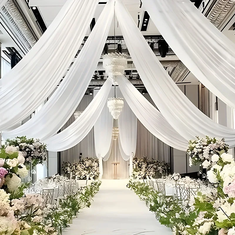 

White 10M Wedding Ceiling Drapes Decortions Shiny Chiffon Curtain Draping Drapery for Mariage Outdoor Ceremony Swag Party Decor