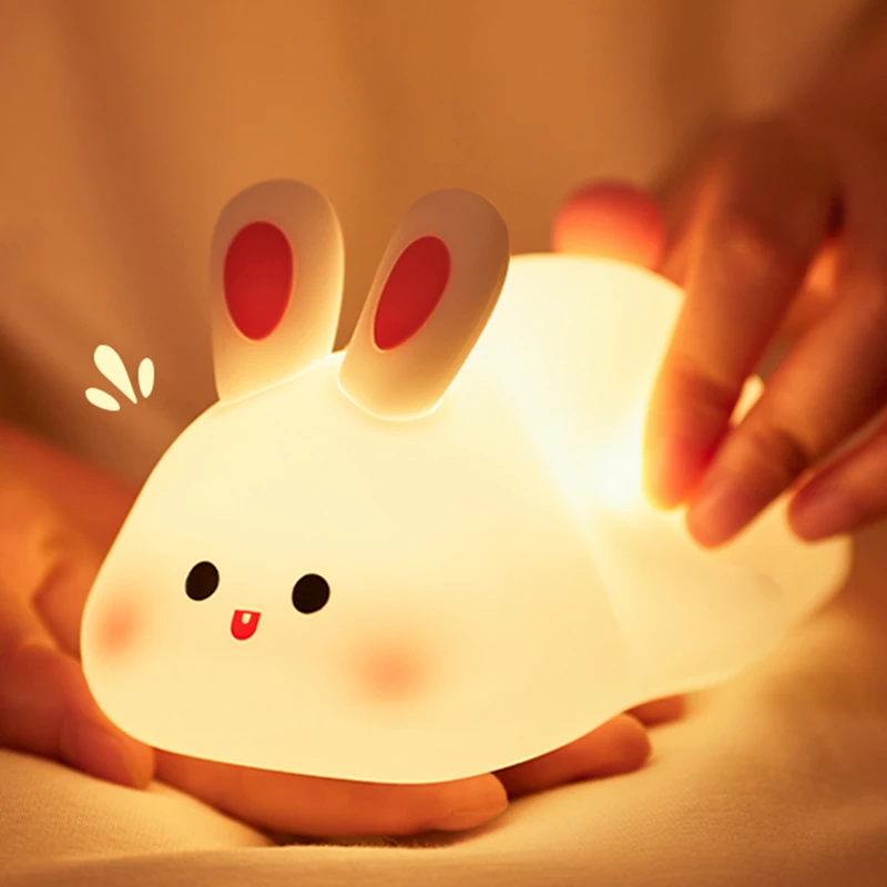 Silicone Night Light Rabbit Touch Sensor Pat Lamp Rechargeable Eye-protecting Light for Kids Birthday Christmas Gift