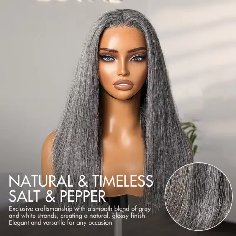 Parrucca diritta per capelli umani con sale e pepe a densità 200 30 32 pollici 13x4 HD parrucca colorata frontale in pizzo trasparente pre pizzicata per le donne