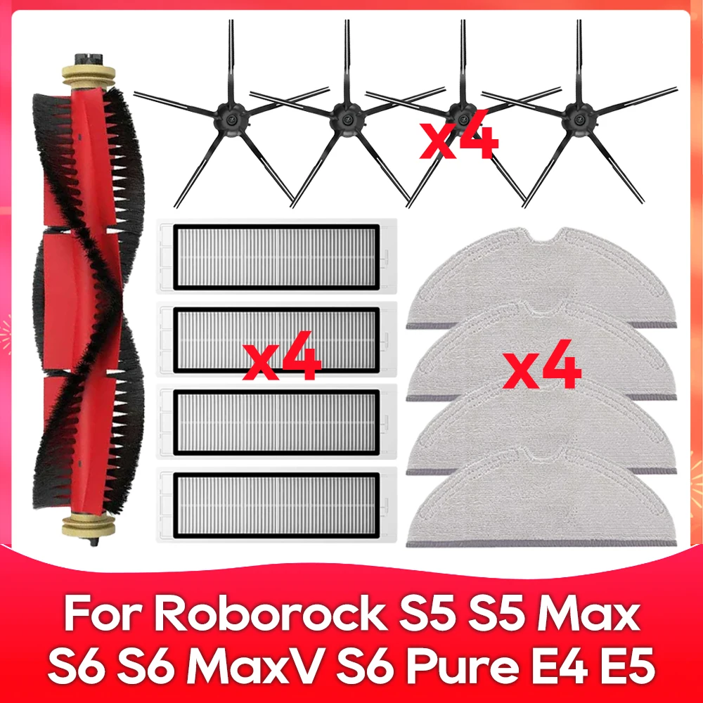 Kompatibel für ( Roborock S5, S5 Max, S6 MaxV, S6 Pure, E4, E5, S51, S52, S55 ) Walze Seitenbürste Filter Wischmopp Zubehör Teil