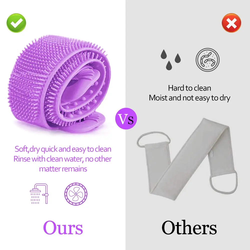 Silicone Shower Exfoliating Body Brush Long Body Brush for Long Lasting Durability Back Cleaning and Exfoliation