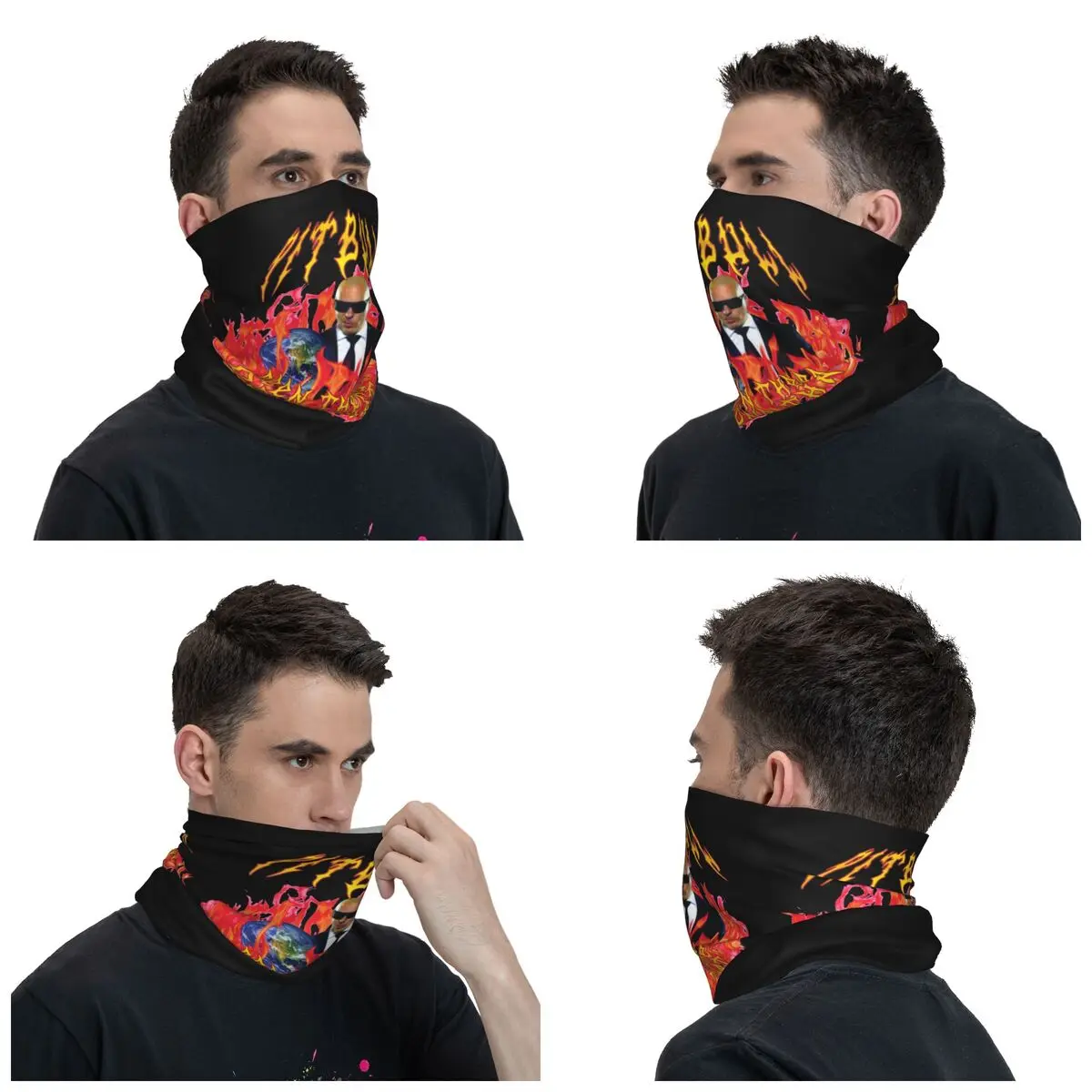 Heavy Metal Pitbull With Flames Mr.Worldwide Bandana Neck Gaiter Printed Balaclavas Mask Scarf  Headwear Fishing for Men Women