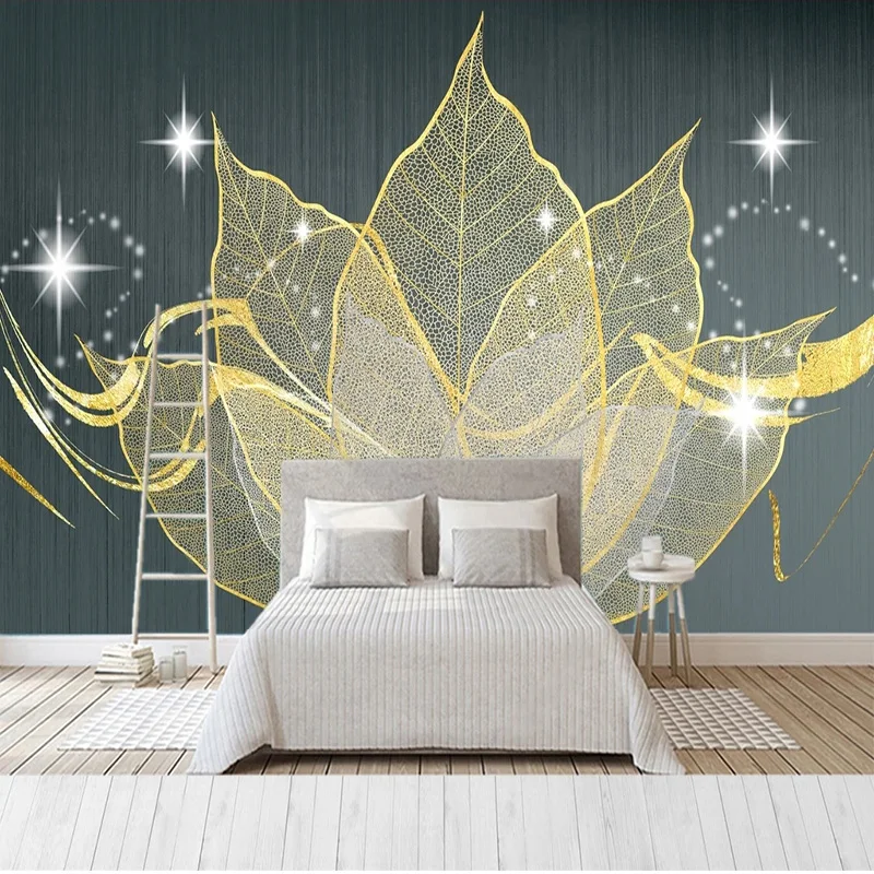 

Custom 3D Papel De Parede Modern Minimalist Light Luxury Gold Star Shining Ingot Leaf TV Background Wall Decoration Painting