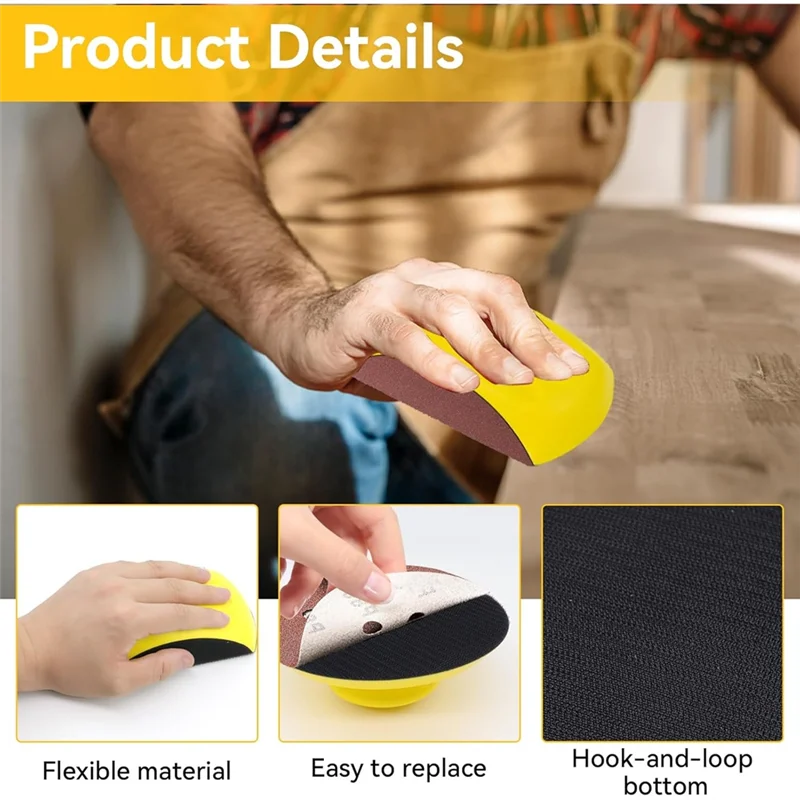 B84B-Pack de 2 blocos de lixamento-para restauração de móveis, bloco de lixamento manual de 6" com design em forma de mouse e redondo