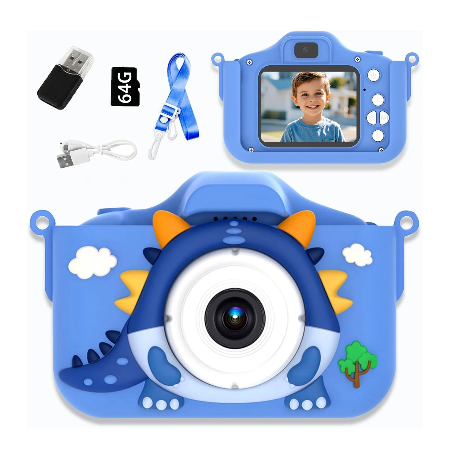 كاميرا للأطفال مزودة ببطاقة ذاكرة سعة 64 جيجابايت، ودقة 48 ميجابكسل، وتسجيل عالي الدقة بدقة 1080 بكسل، هدية مثالية للعطلات أو أعياد الميلاد للأولاد والبنات.
