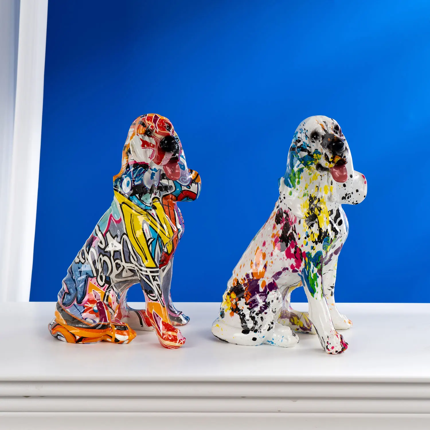 

Art Graffiti Creativity Modern Colorful Basset Statue Wholesale Office Ornaments Printing Resin Pet Dog Home Decor Crafts