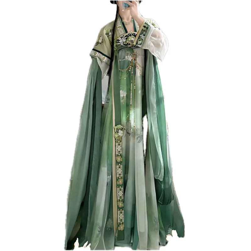 Robe Hanfu de la dynastie Tang chinoise pour femmes, broderie traditionnelle, costume de cosplay féminin, robe verte