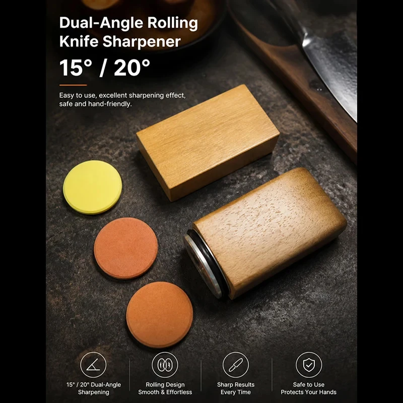 New 2-Angle Rolling Knife Sharpener 15°/20° Tool Replaceable Abrasive Precision Chef Kitchen Manual Knife Sharpening System Sets