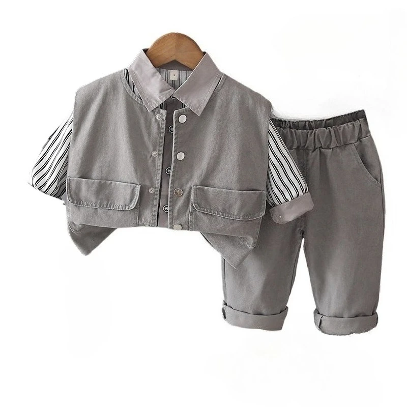 New Spring Autumn Baby Clothes Set Children Boys Vest Long Sleeved Shirt Pants 3Pcs/Sets Infant Casual Costume Kids Tracksuits