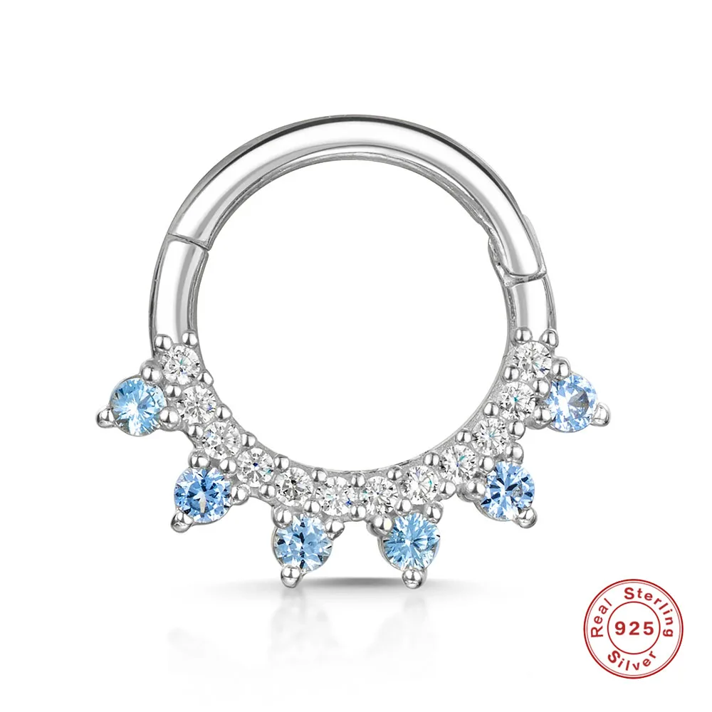 Aide-pendientes de plata de ley 925 para mujer, Piercing de circonia cúbica rosa, azul delicado, cristal brillante, Forma de Corona, 1 unidad