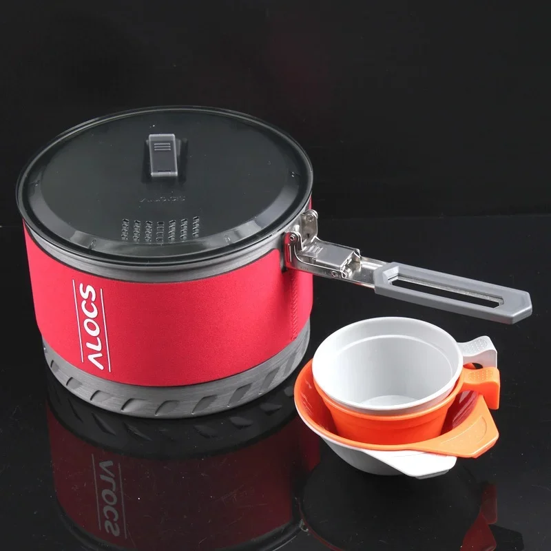 Portable Fast Warming Outdoor Picnic Pot, Camping and Hiking Cookware, Windproof, with Cups and Bowls, 1-2 People