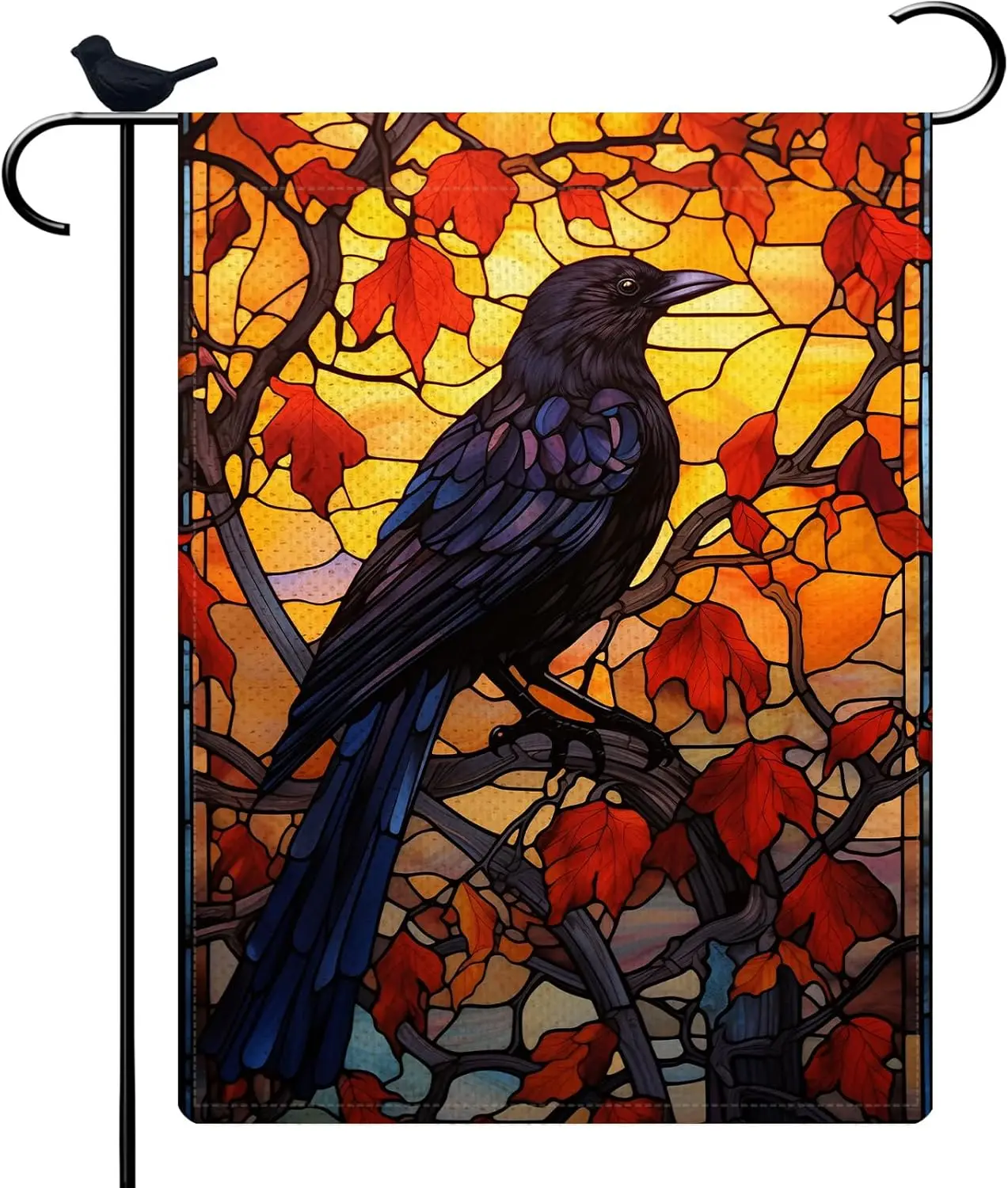 Fall Crow Stained Glass Garden Flag Maple Leaf Garden Flag Vertical Double Sided Stained Glass Window Decorative Artistry Yard L