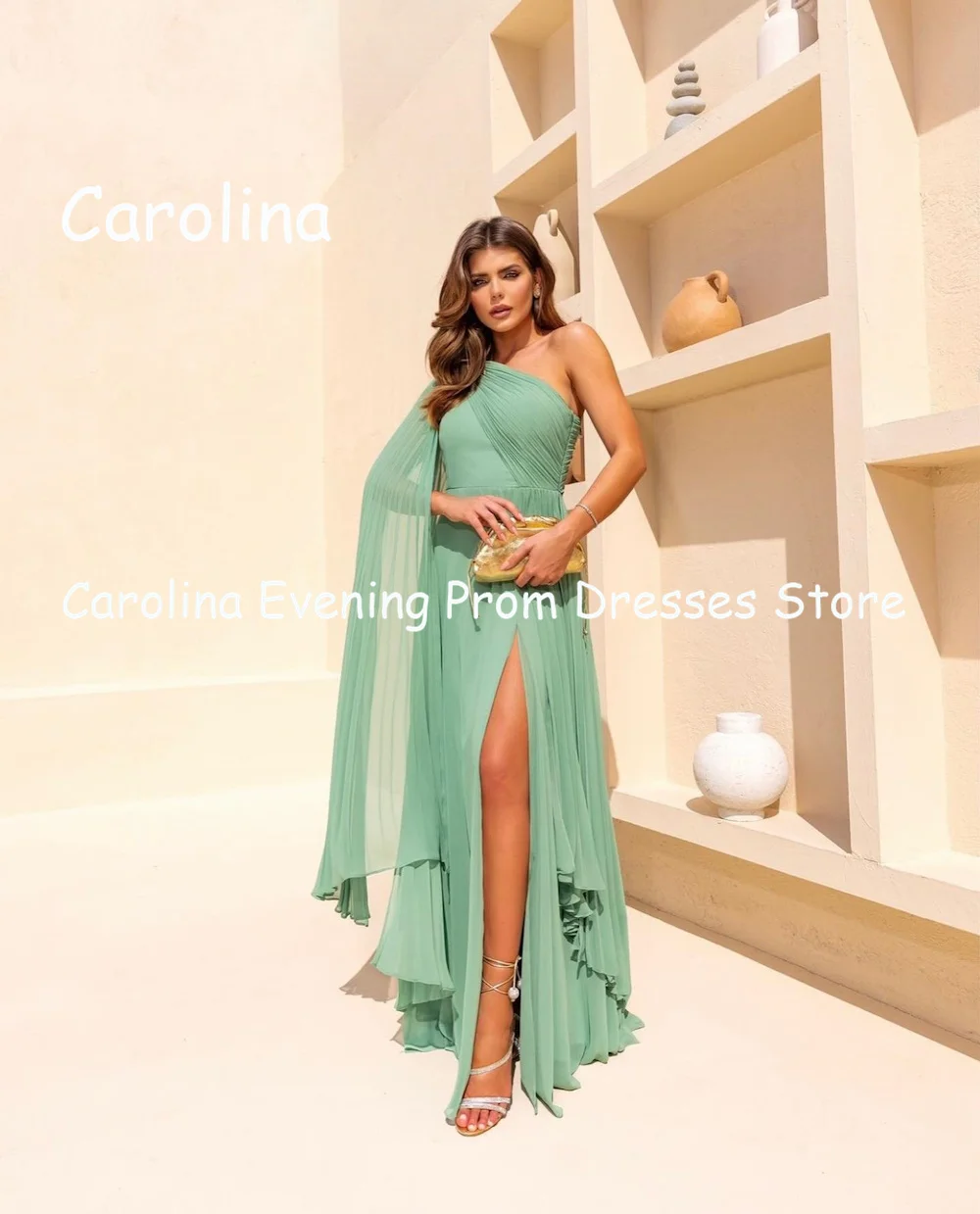 Carolina Chiffon A-line One-shoulder Ruffle Floor-length Prom Gown luxury Evening Formal Elegant Party Dress for Women 2023