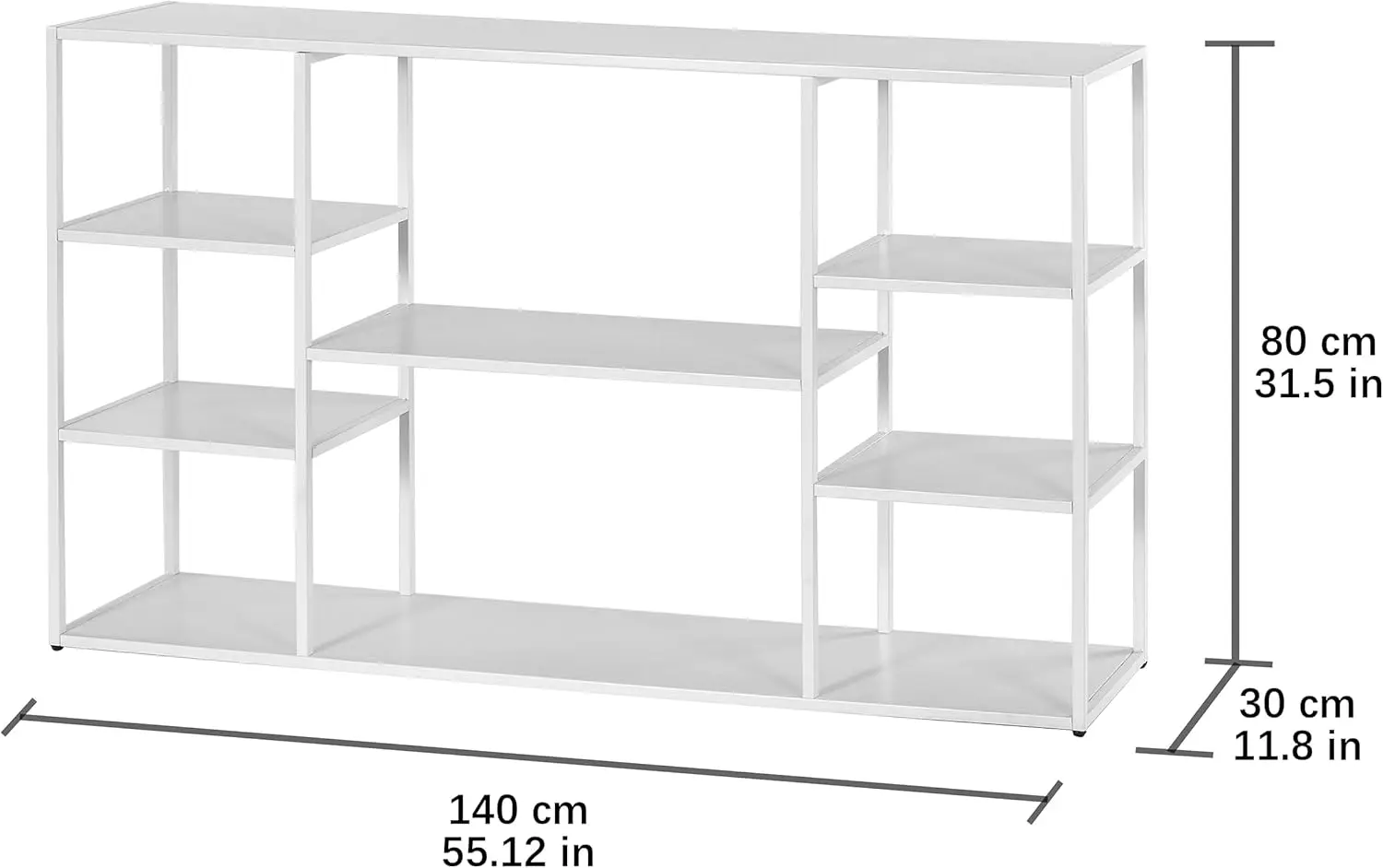 Mesa de console de 55 polegadas, mesa de entrada estreita, mesa de corredor de metal de 4 camadas, branca, 55,12 × 11,81 × 31,5 pol. com pano úmido