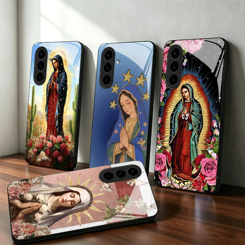 Virgen Mary Virgin De Guadalupe Glass Phone Case for Samsung A17 A16 A15 A14 A13 A57 A56 A55 A54 A53 A37 A36 A35 A34 A33 A27 A26