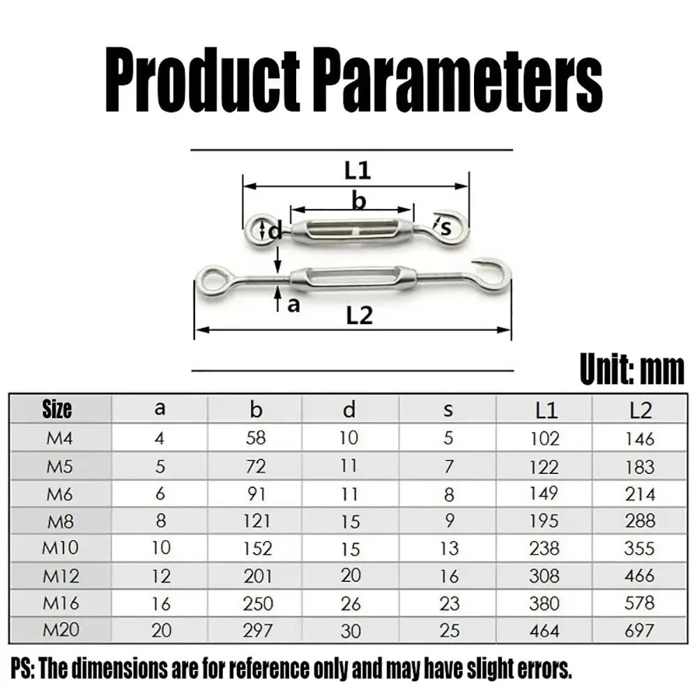 1 pz ganci e tenditore per fune metallica tenditore in acciaio inossidabile 304 Oc Oo Cc tipo dispositivo di tensione linea M4/M5/M6/M8
