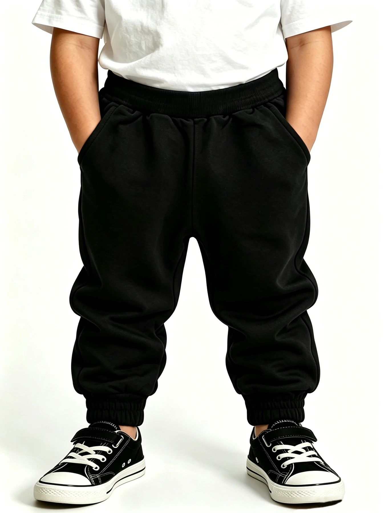 Kids Black Jogger Sweatpants Basic Elastic Waist Design Casual Trousers for Boys And Girls Outdoor Play Long Pants