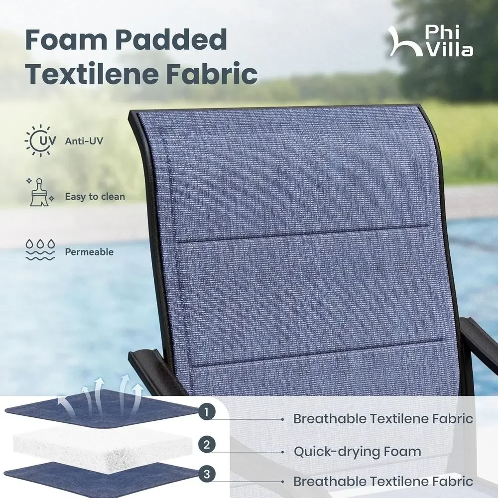 All-Weather Blue Patio Dining Set with 4 Swivel Chairs and Padded Textilene Seating