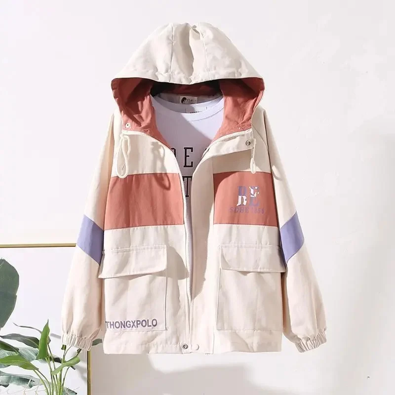 Chaqueta Bomber con capucha para mujer, abrigo de manga larga con estampado, prendas de vestir holgadas, primavera y otoño, novedad de 2024