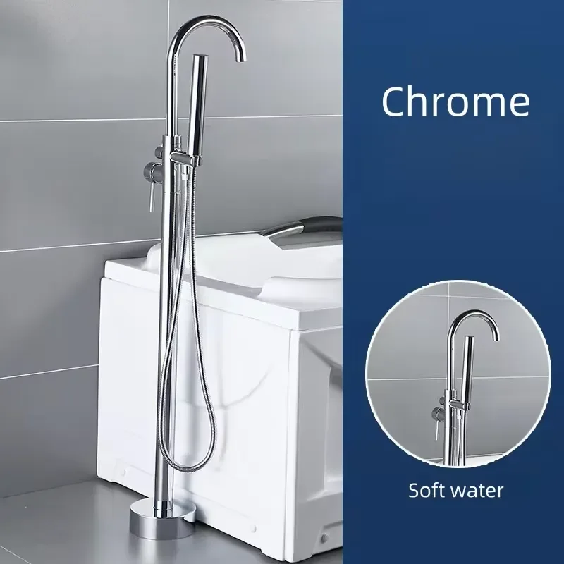 Hot Selling OEM Floor Mounted Brass Bathroom Faucets Tap Wholesale Hotel Project Black Freestanding Bath Tap view 5