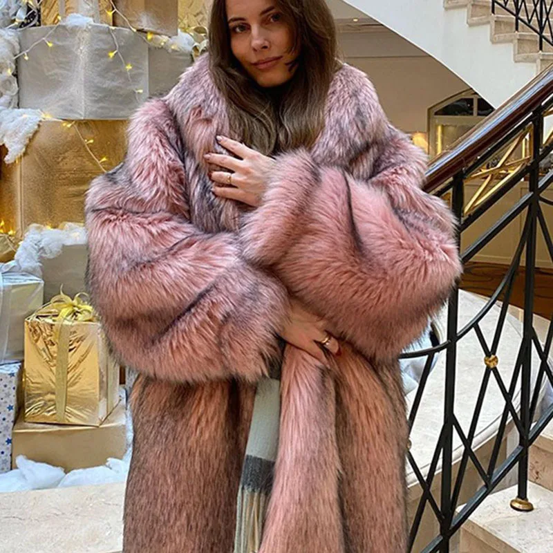 

2025 New Fashion High Quality Women's Fur Coat Winter Season Style Thick Imitation Fur Pink Women Overcoat Fur & Faux Fur H667