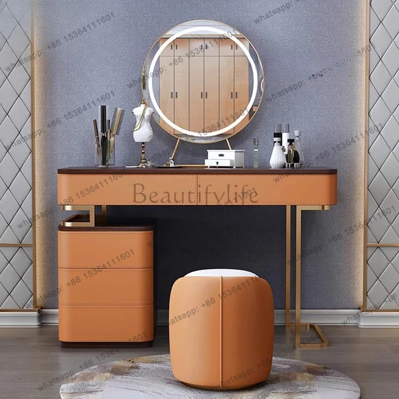 Tocador ligero de lujo, maquillaje nórdico, taburete con cajón estético, Tocador, decoración minimalista, Tocador Con Espejo Roo