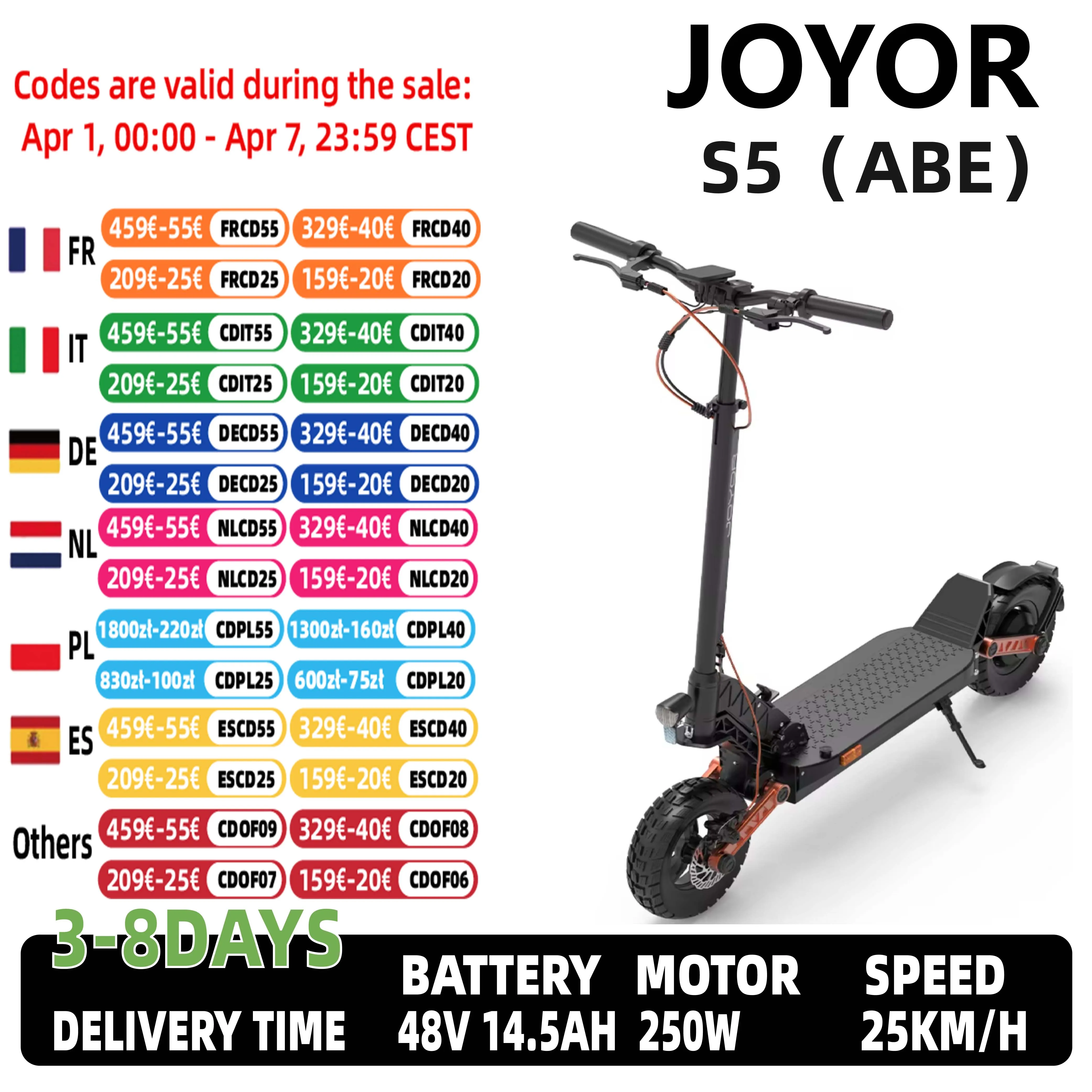 JOYOR S5 (ABE) pour adultes EScooter 500W moteur 48V13AH batterie ville déplacement e-scooter 10 pouces Air pneu Scooter électrique