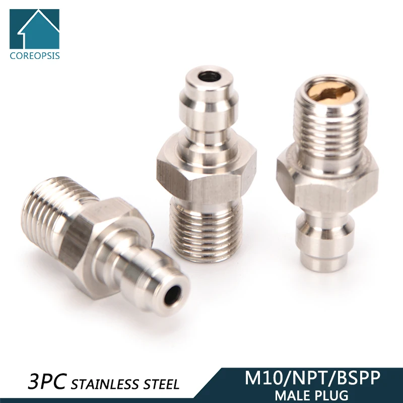 1/8NPT 1/8BSPP M10x1 Thread Quick Couplers 8MM Quick Connect Fittings Refilling Adapter Air Pumps Parts & Accessories 3pcs/set