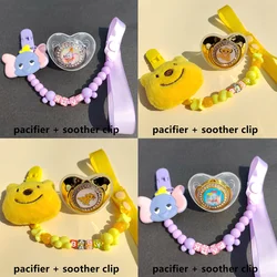 Plush Winnie Pooh Purple Dumbo Beads Custom Baby Pacifier Clips with Silica Gel Safe Super Soft Bling Cartoon Anime Print Dummys