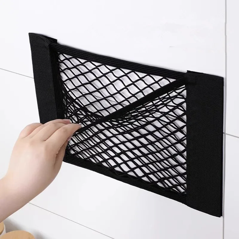 مرونة تخزين صافي جيب المنزل المطبخ خزانة الباب لاصق أشتات أكياس جذع الجيب مع شريط قفل النايلون منظم السيارة #4