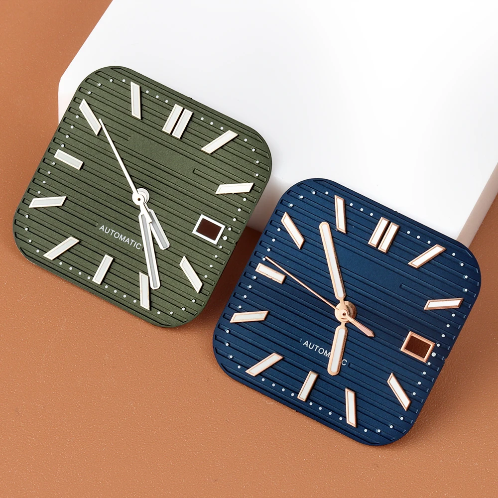 

29.5mm Dial Square Steel Dial Hands Green Luminous For 42mm Cubitus Watch Case Fit Seiko NH35 NH36 Movement Watch Repair Tool