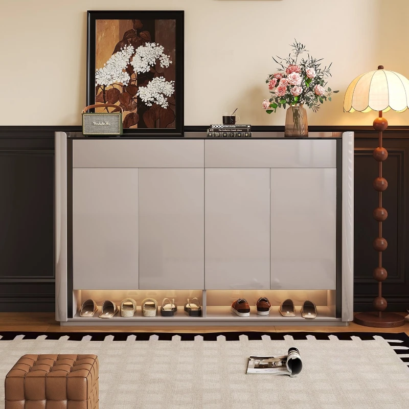 

Light Luxury Solid Wood Panel Glass Shoerack Shoe Rack Organizer Living Room Cabinets Shoes Organizers Home Furniture Cabinets