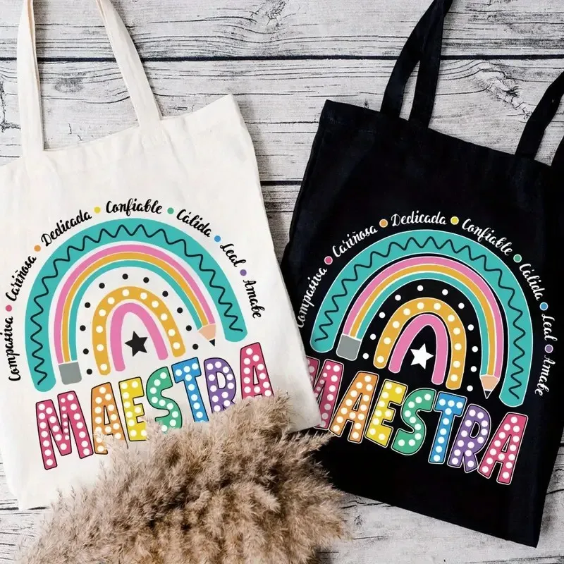 Funny Spanish Teacher Appreciation Tote Bag Maestra Shopping Bags for Outdoor Picnics Travel Graduation Season Teacher Gift