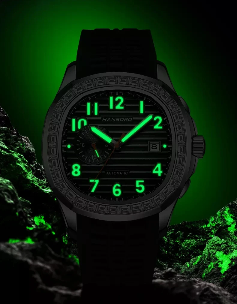 HANBORO Men Automatic Watch 40mm Square Mechanical Wristwatch 50m Waterproof Luminous Sapphire Crystal Bezel Mioyta 8217