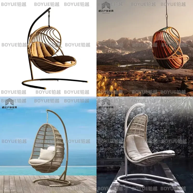 Rattan Hanging Swing Chair Outdoor Garden Balcony Wicker Rocking Seat Single Leisure Furniture for Villa Patio Backyard Decor