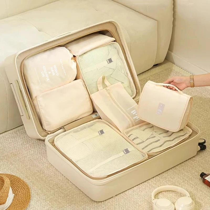 Waterproof Multi-Piece Travel Organizer Set Packing Cubes with Handle for Travel Essentials