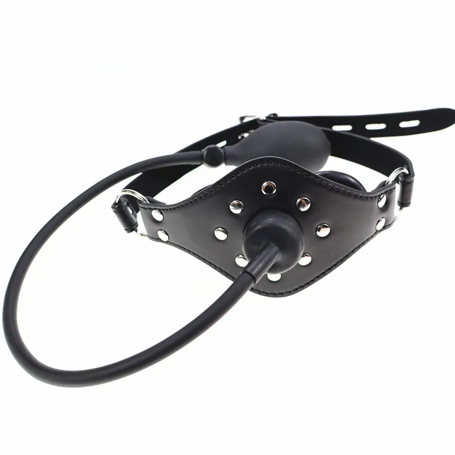 BDSM قفل حزام الرأس ل فراشة اللاتكس نفخ الكمامة عبودية القيود لعب الكبار ألعاب الجنس الفم المكونات الكرة