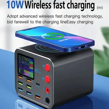Wielofunkcyjna 8-portowa szybka ładowarka PD z detekcją prądu i linii danych, bezprzewodowe ładowanie dla iPhone, Samsung, Xiaomi