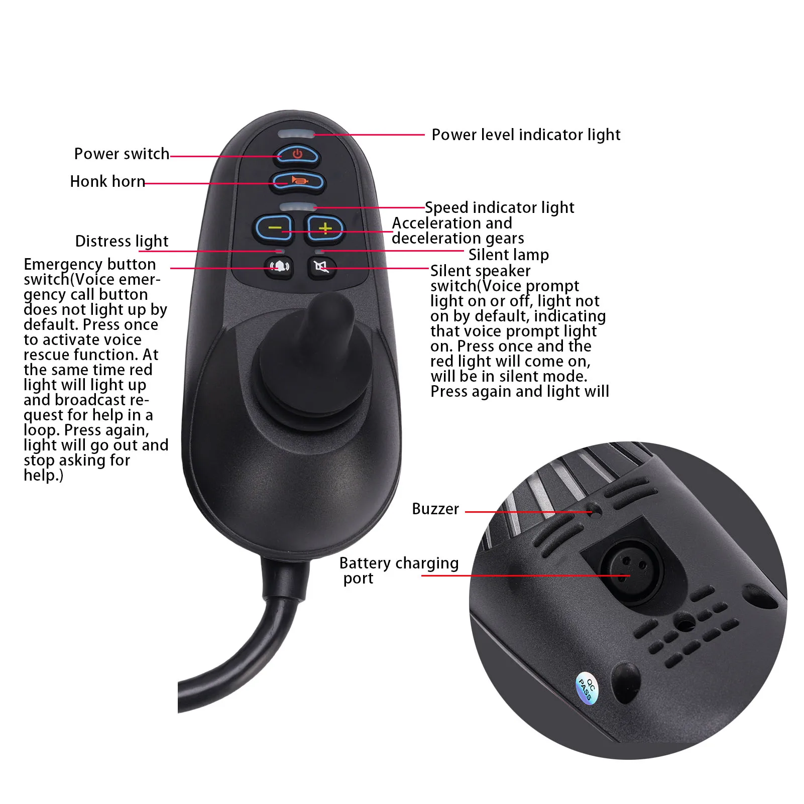 Electric Chair Controller Joystick 50A  with High Current Magnetic Brake Connector Electric Chair  Controller