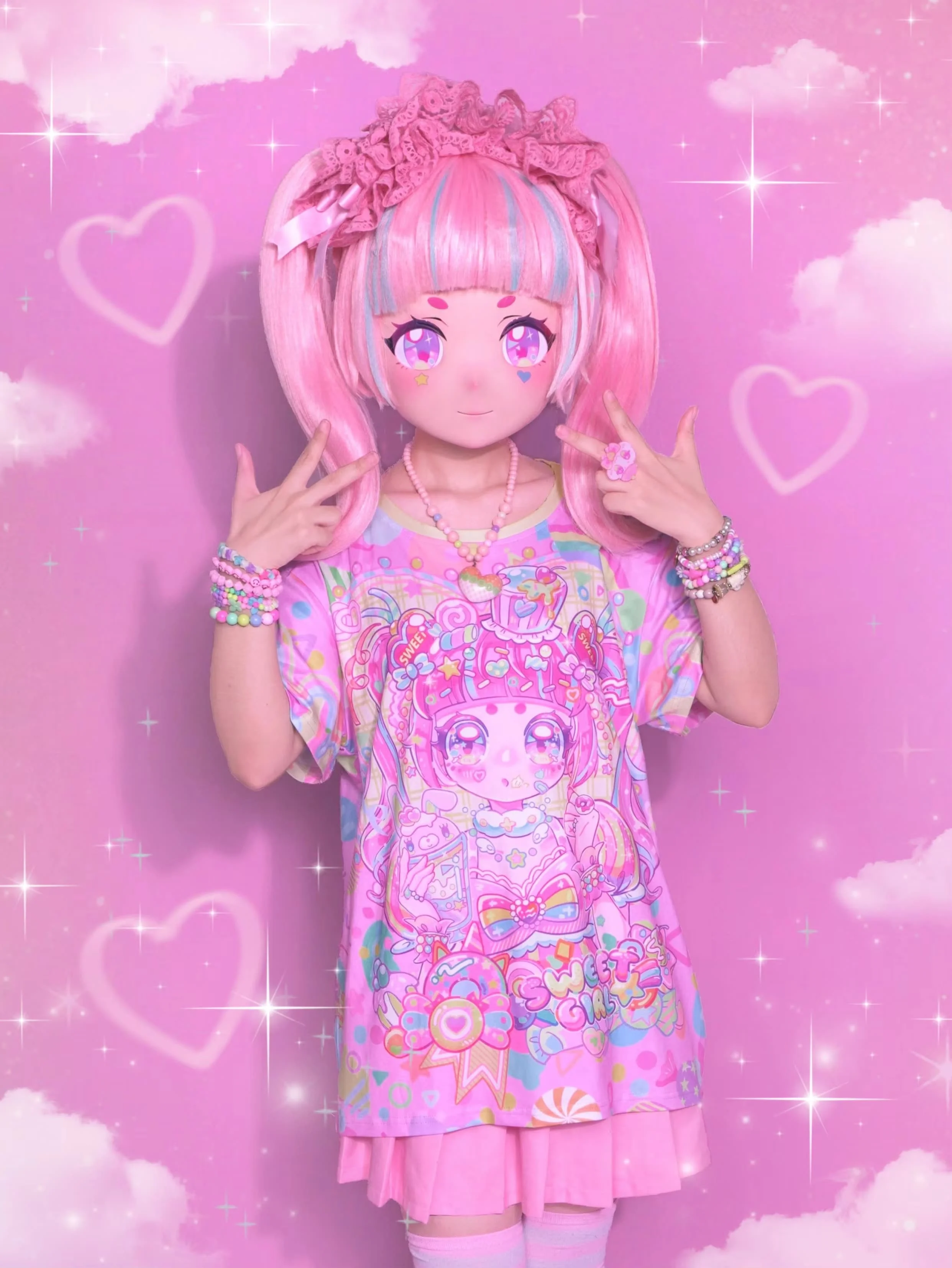 2026's Most Trendy Dreamy Rainbow Candy Girl Full Print Oversized T-shirt Summer New Y2k Harajuku Style Children/adult Top