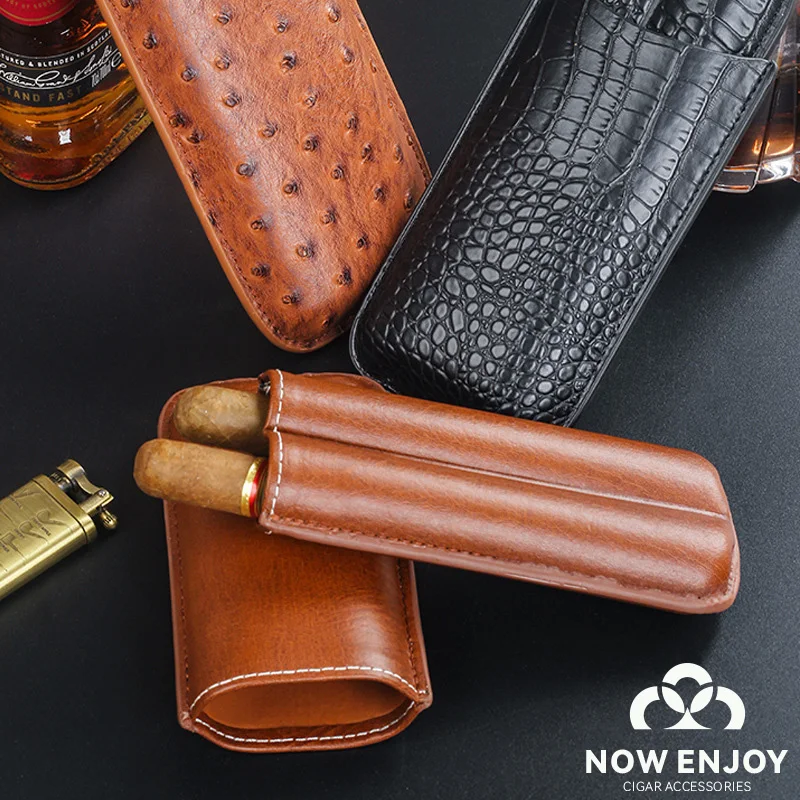 NOW ENJOY 2026 Hot Sale Luxury Cigar Case Cigar Humidor Holds 2 Cigars PU Leather Travel Case Smoking Accessories Men's Gift view 4
